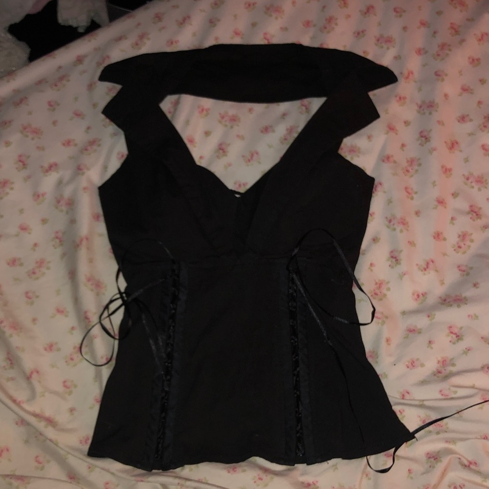 Black Office Siren Lace-Up Halter Top